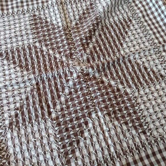 Vintage Brown Gingham Tablecloth Star Hand Stitched Cottagecore Farmhouse Decor - Picture 9 of 10